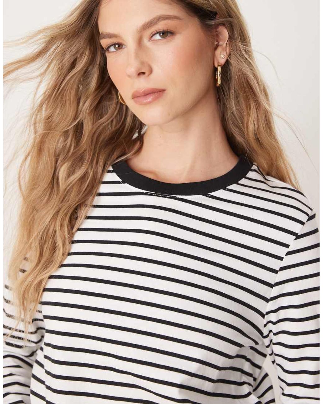 SELECTED White Essential Striped Crew Neck Long Sleeve T-shirt