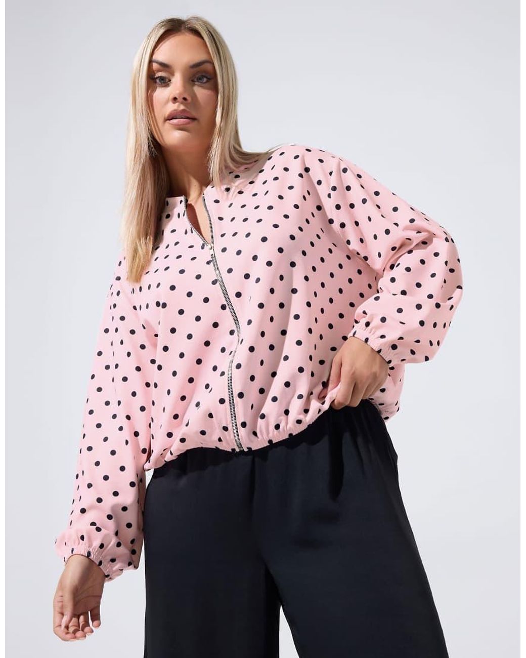 Yours Clothing Red Polka Dot Bomber Jacket