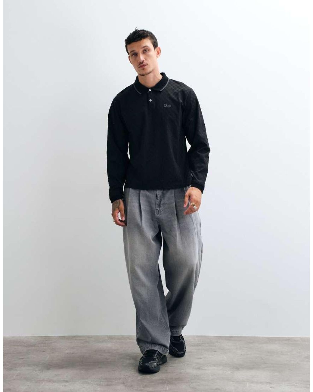 Dime Blue Jacquard Long Sleeve Logo Polo Shirt for men