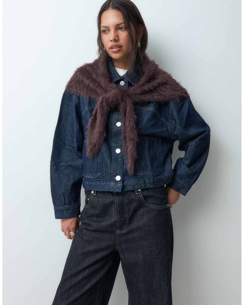 Object Blue Fluffy Knit Triangle Scarf