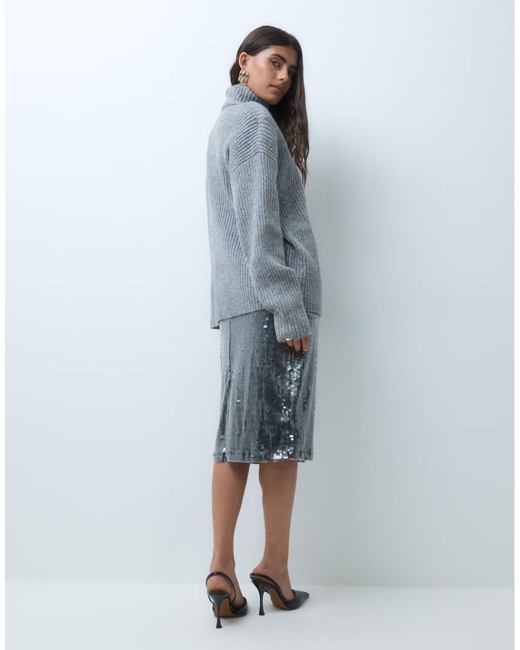 ASOS Blue Co-ord Sequin Pencil Midi Skirt