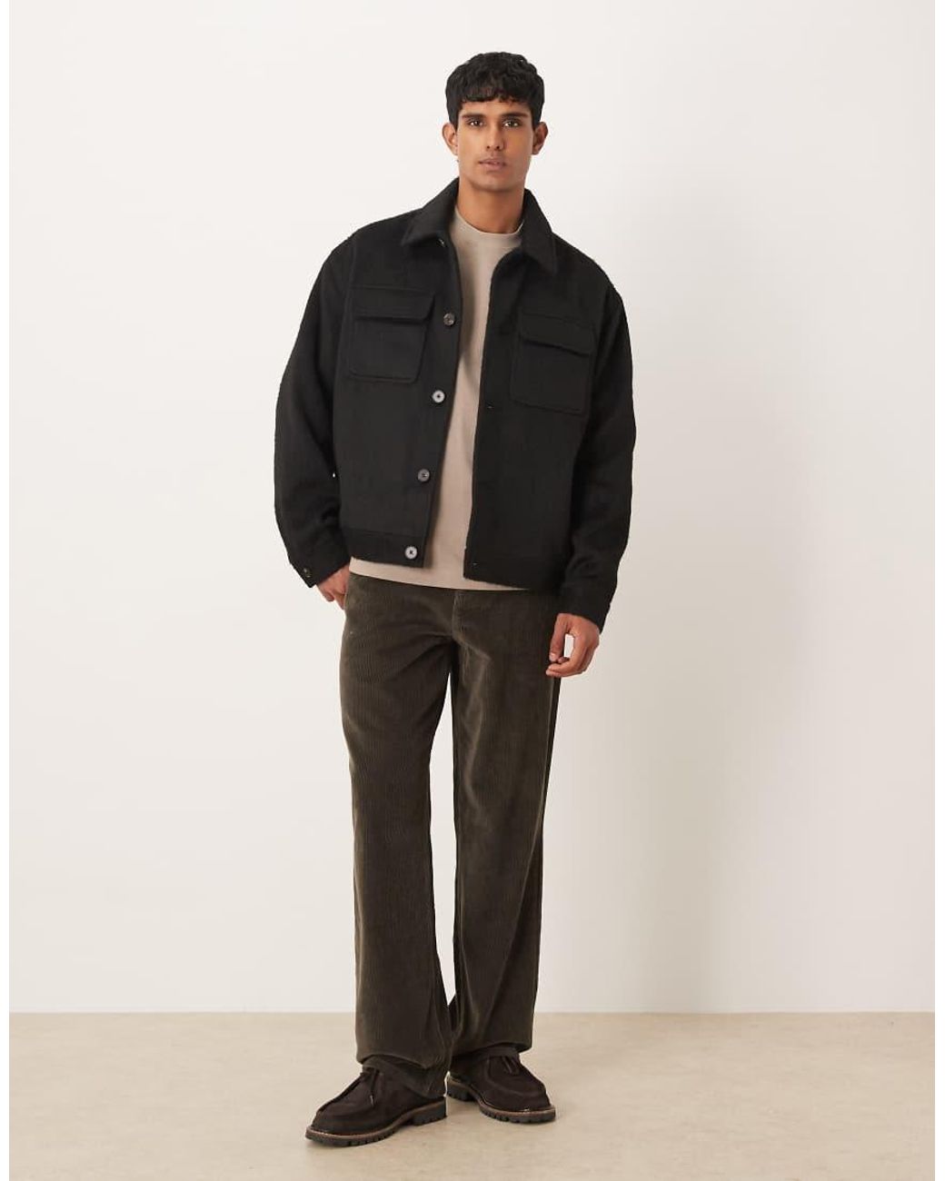 ASOS Black Wool Look Brushed Harrington Jacket for men