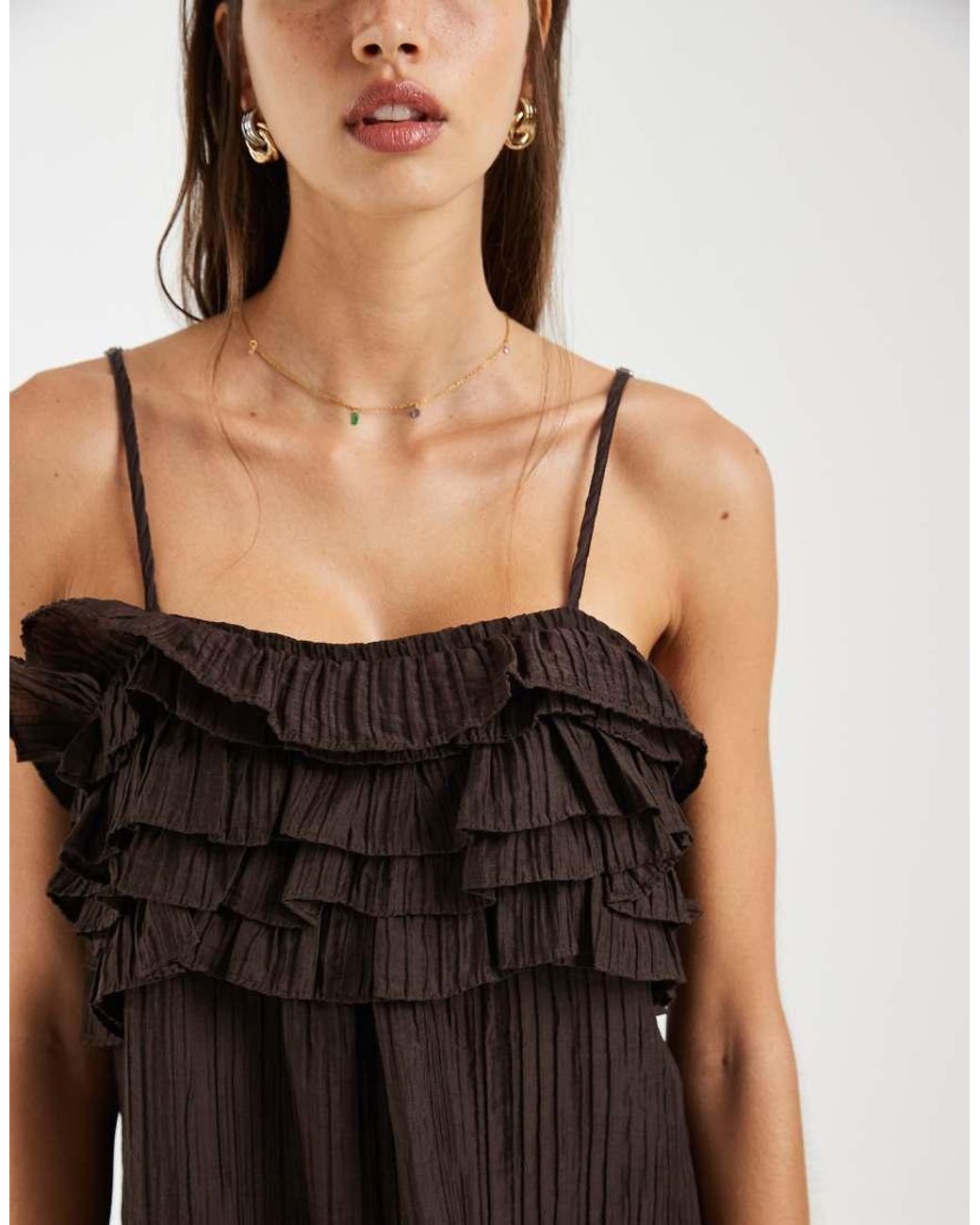 Object White Textured Ruffle Layered Detail Cami Maxi Dress