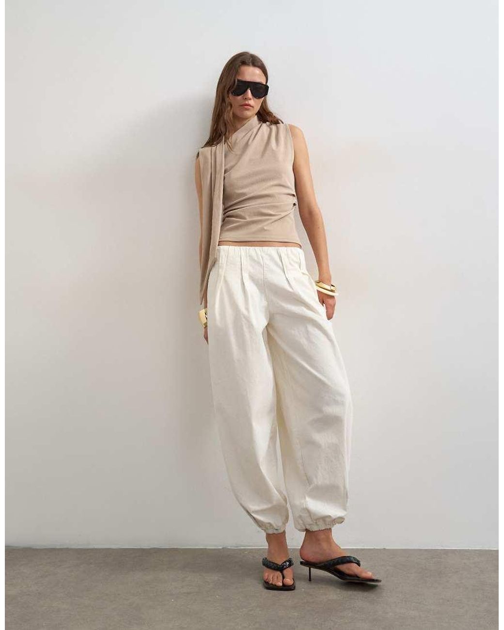 TOPSHOP White Cinch Waist Scarf Detail Top