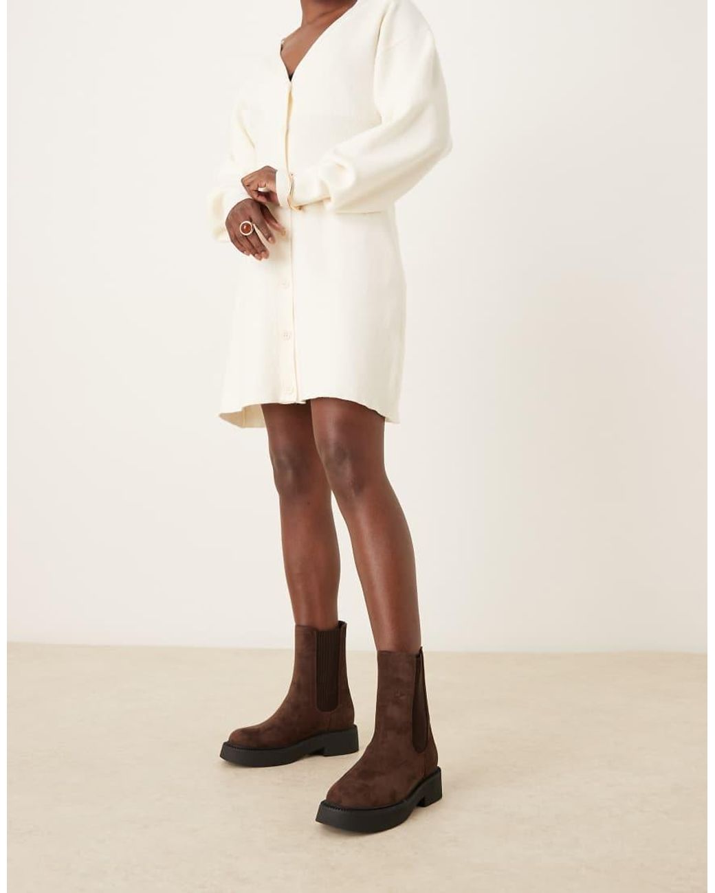 ASOS Natural Andy Flat Chunky Chelsea Boots