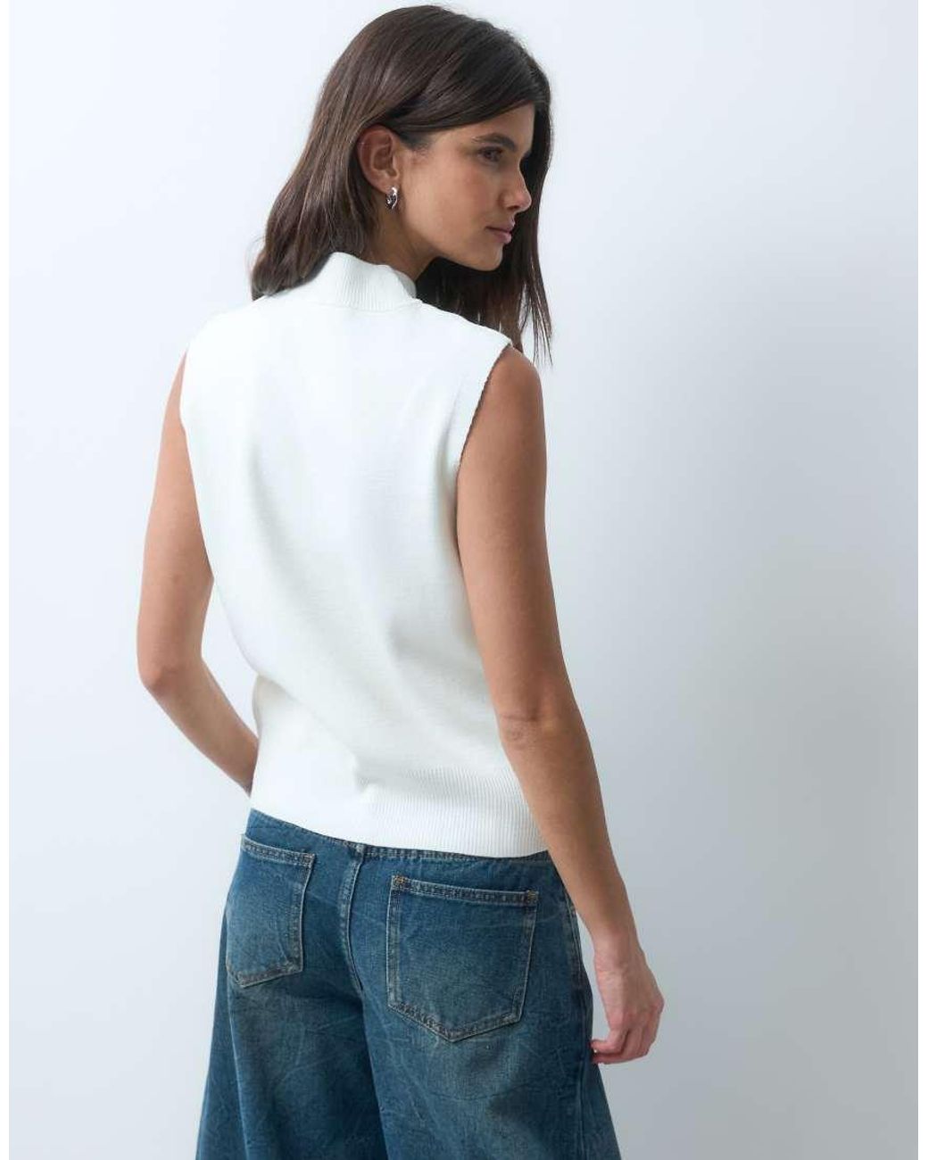 ASOS White Mandarin Collar Knit Sleeveless Top