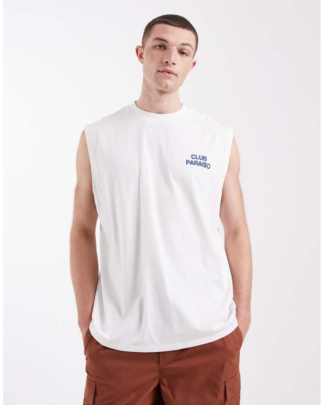 ASOS White Oversized Tank With Bubble Floral Back Print for men
