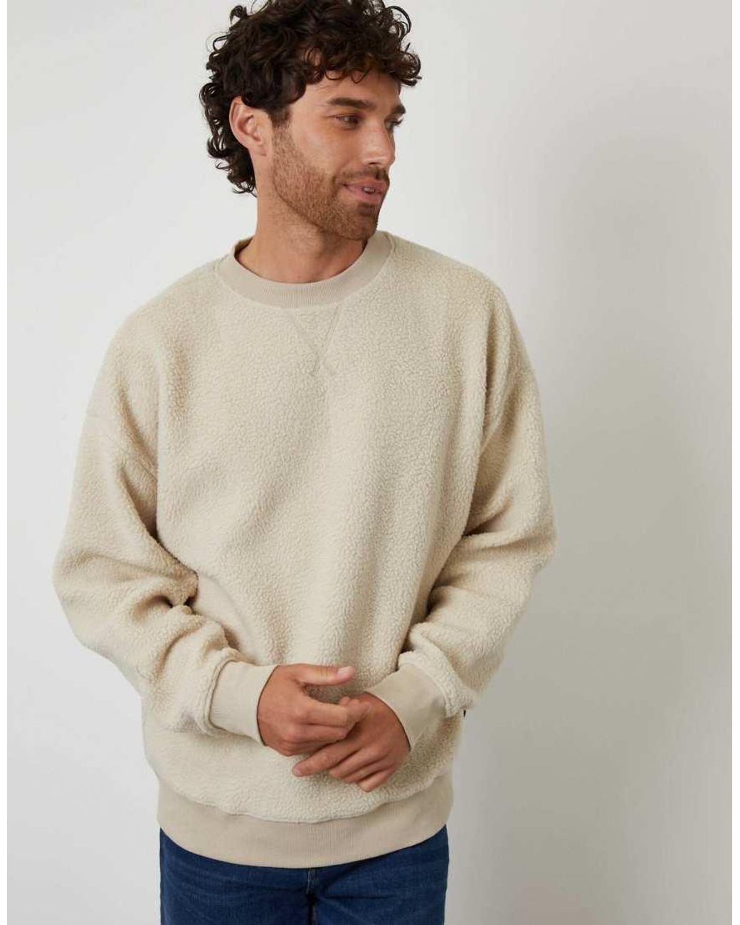 Threadbare Gray Crew Neck Borg Sweatshirt for men