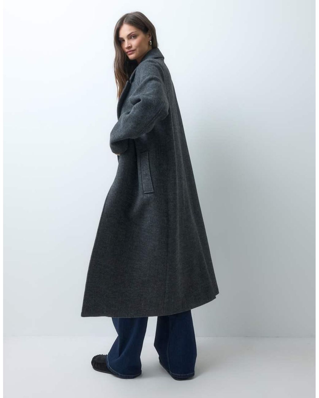 ASOS Blue Asos Design Tall Longline Double Breasted Brushed Coat