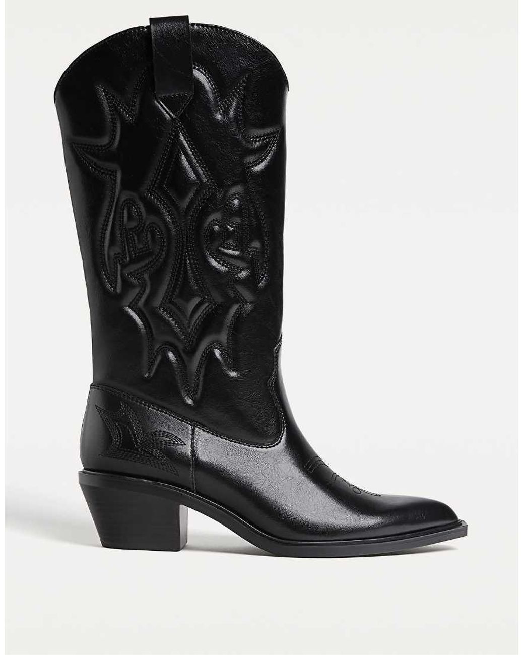 Stradivarius Black Heeled Cowboy Boots