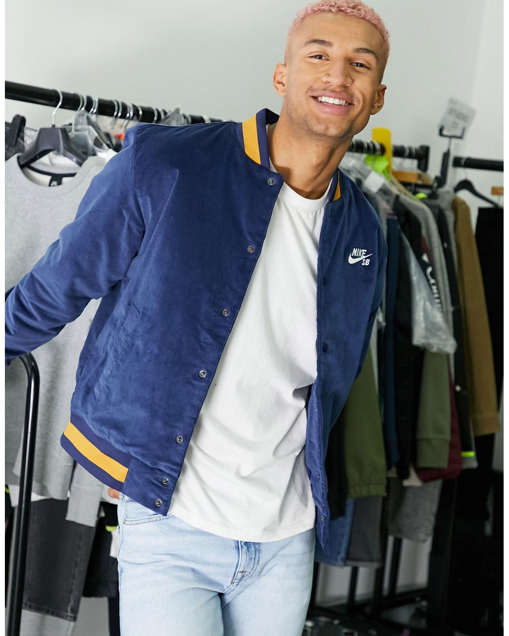 Nike Cord Varsity Jacket in Blue for Men | Lyst UK