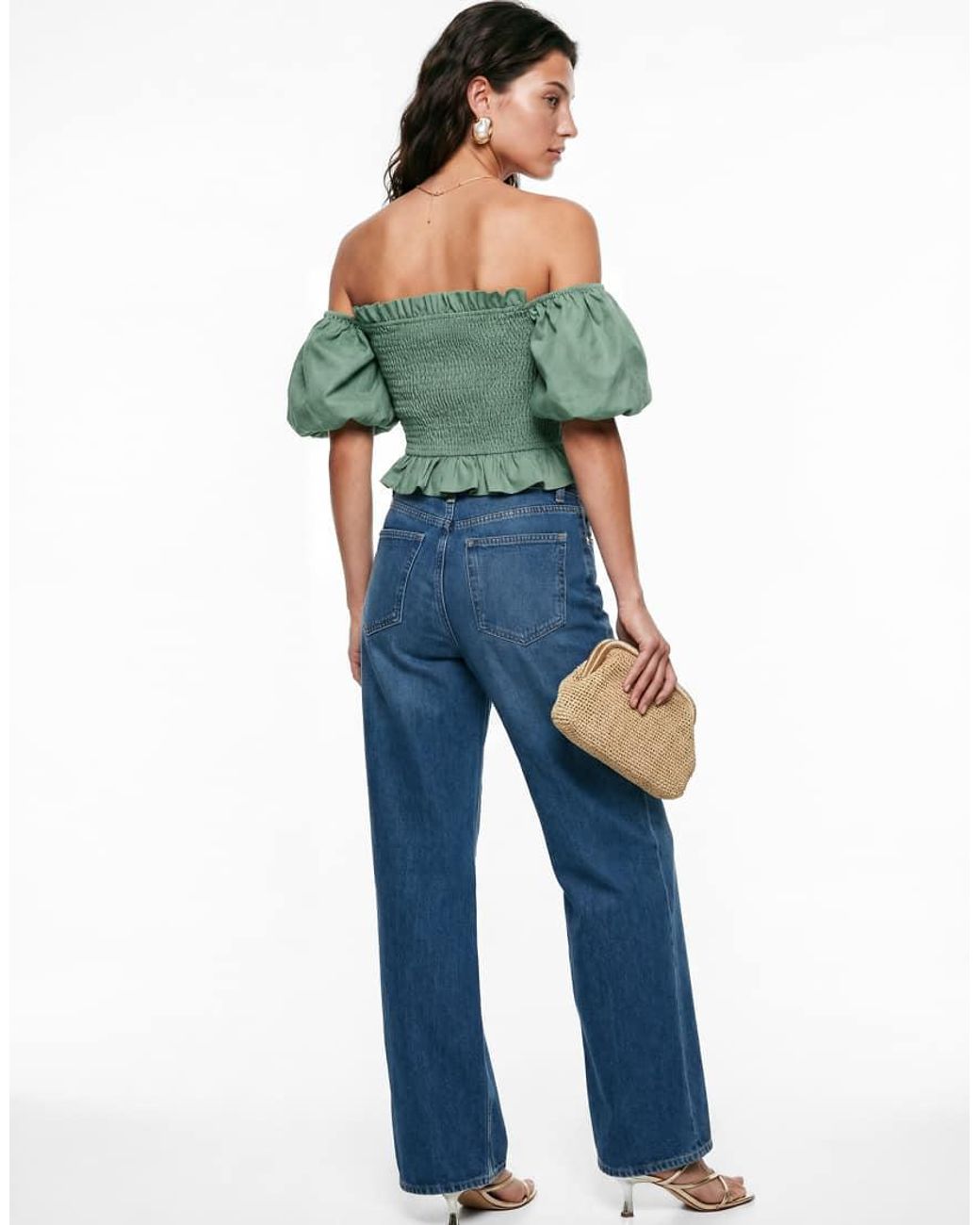 Lovedrobe Blue Short Sleeve Shirred Bardot Top