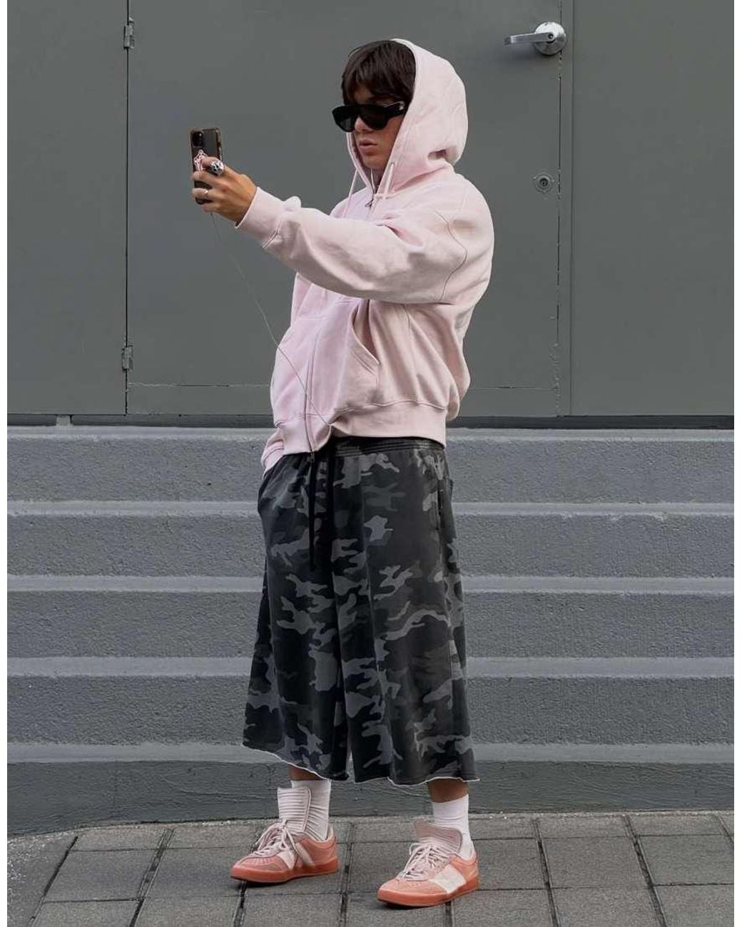 Bershka Pink Boxy Zip-up Hoodie for men