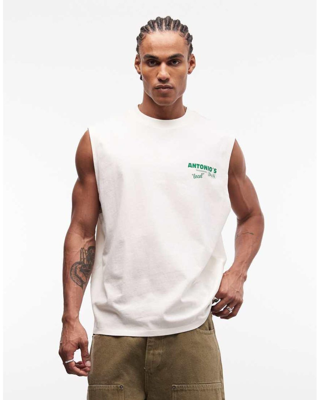 ASOS White Oversized Tank With Food And Drink Graphic for men