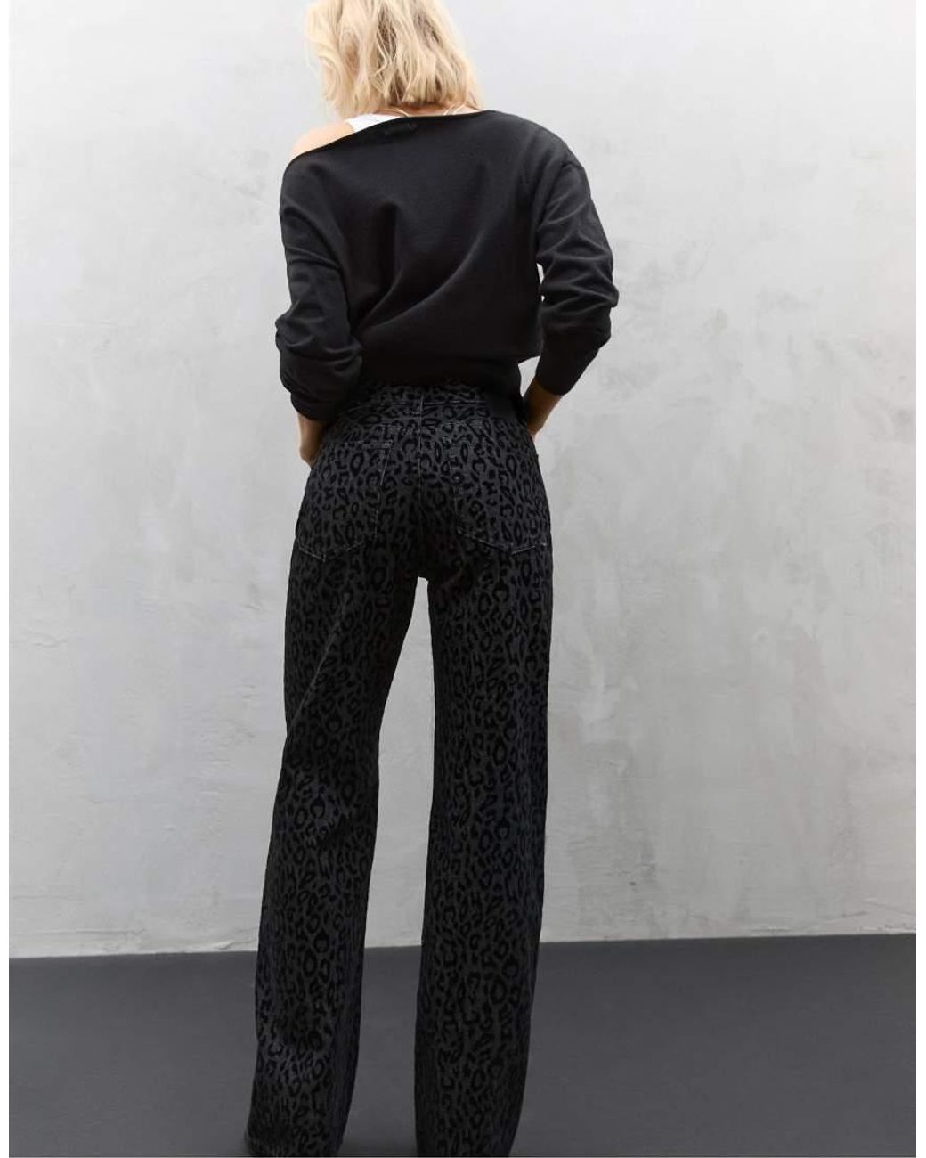 Stradivarius Black Flocked Leopard Print Jeans