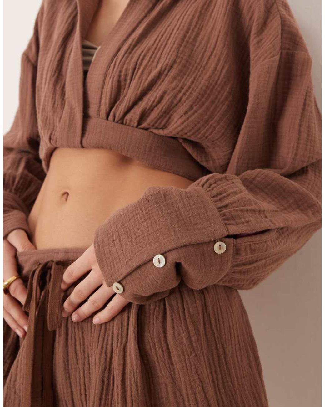ASOS Brown Callie Cheesecloth Beach Wrap Front Shirt