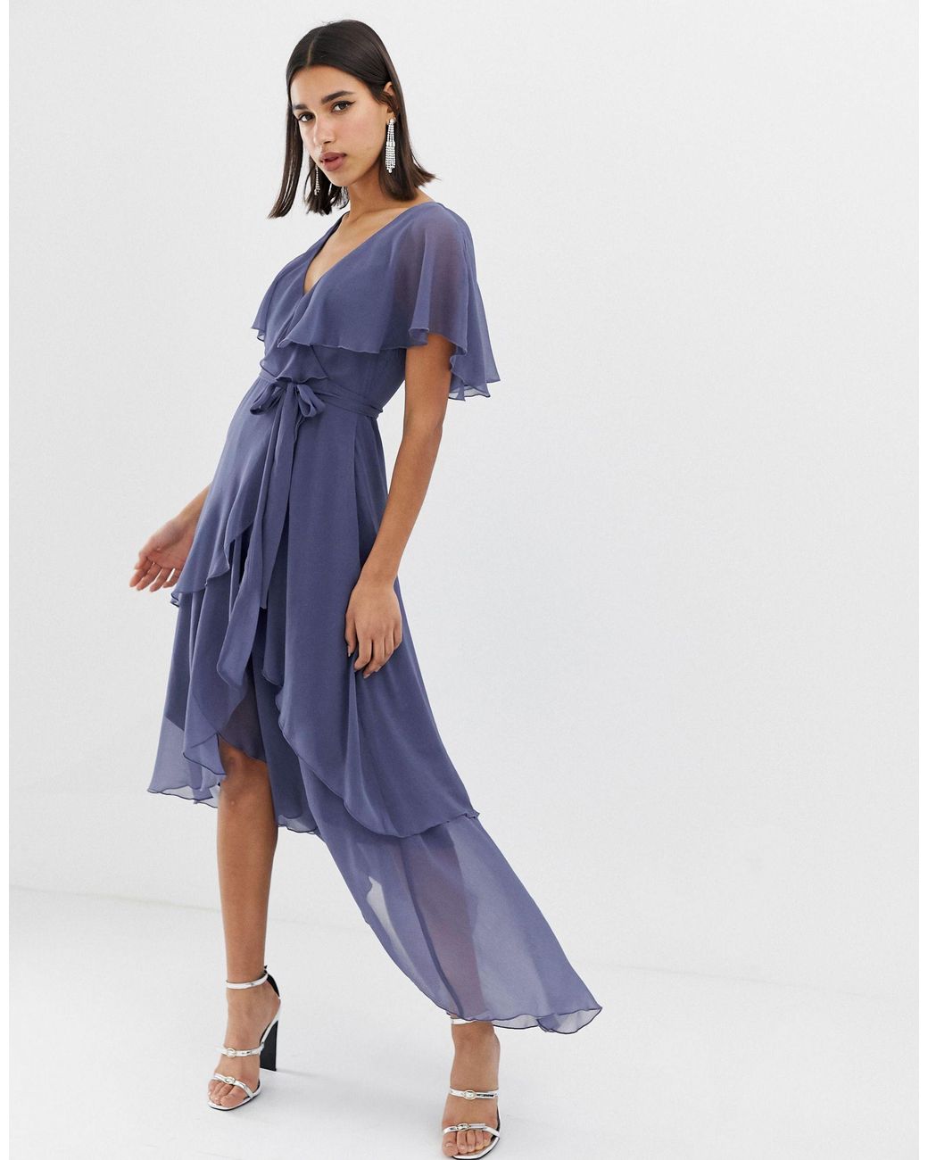 purple dip hem dress