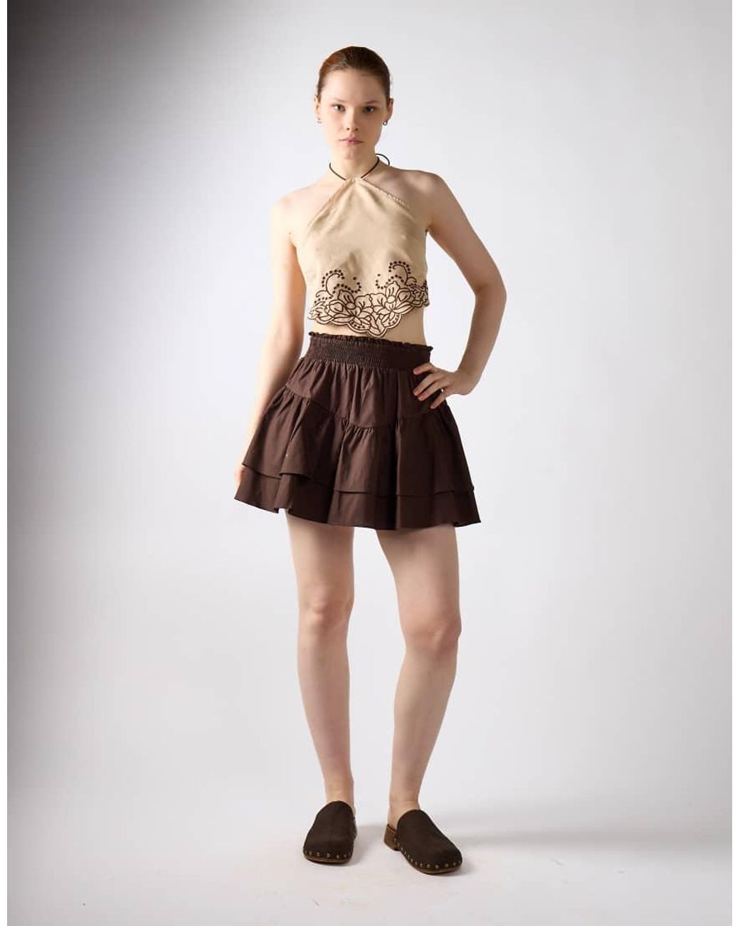 Glamorous Multicolor Embroidered Halter Neck Handkerchief Top