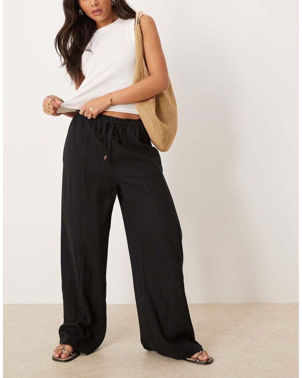 Mango Natural Linen Mix Drawstring Straight Trouser