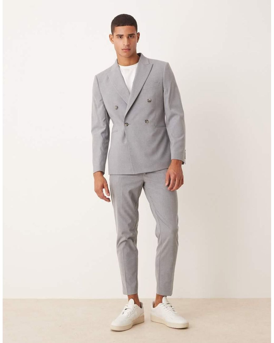 ASOS Gray Double Breasted Slim Suit Jacket for men