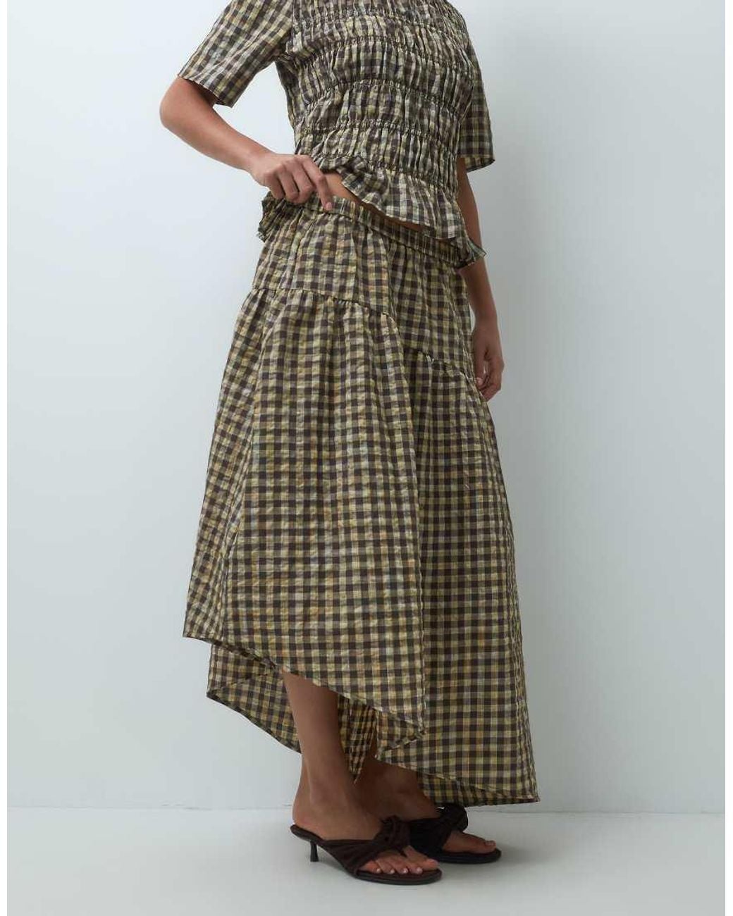 Pieces Green Shirred Asymmetric Midi Skirt Co-ord