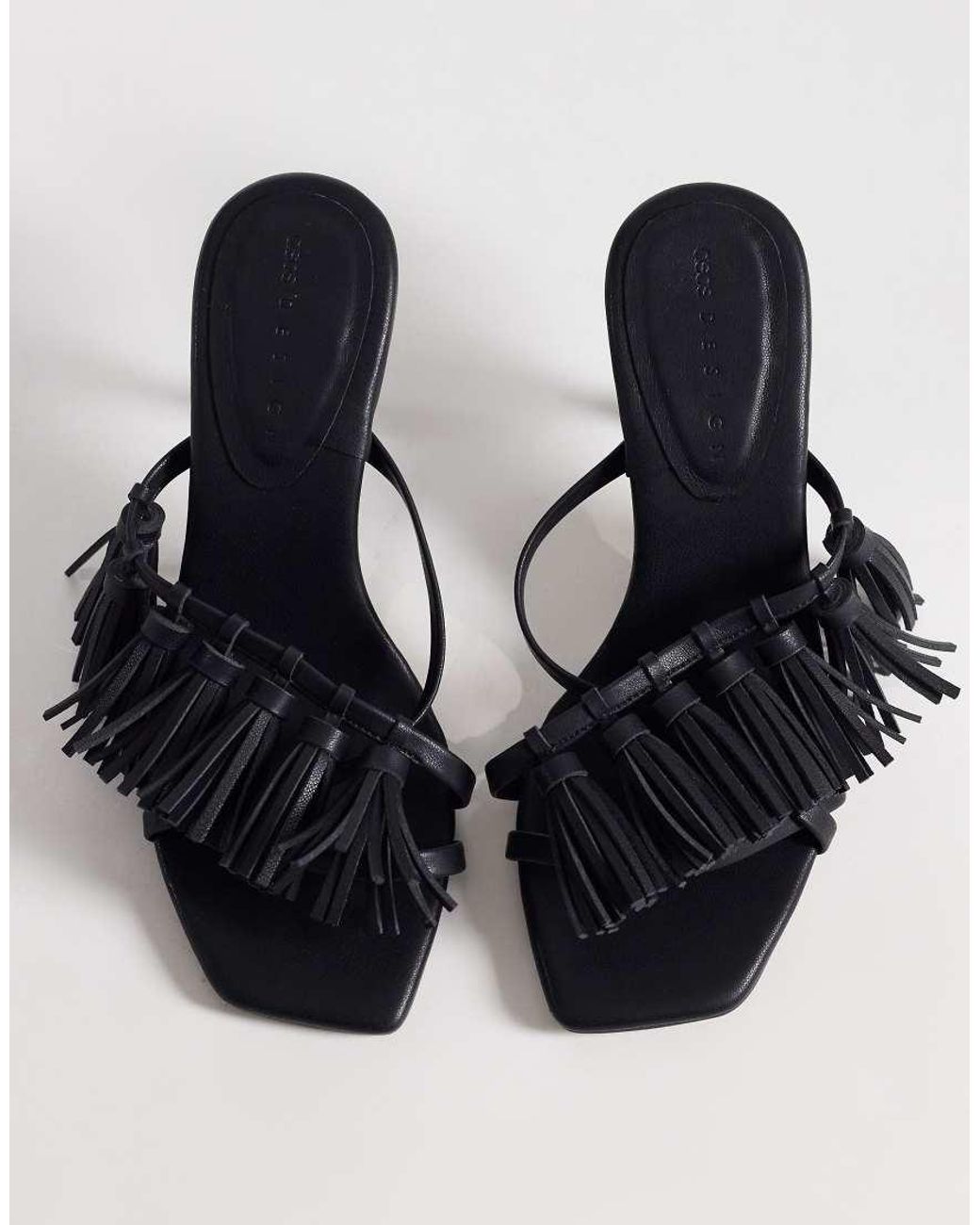 ASOS Black Hibernate Tassel Mid Heeled Mules