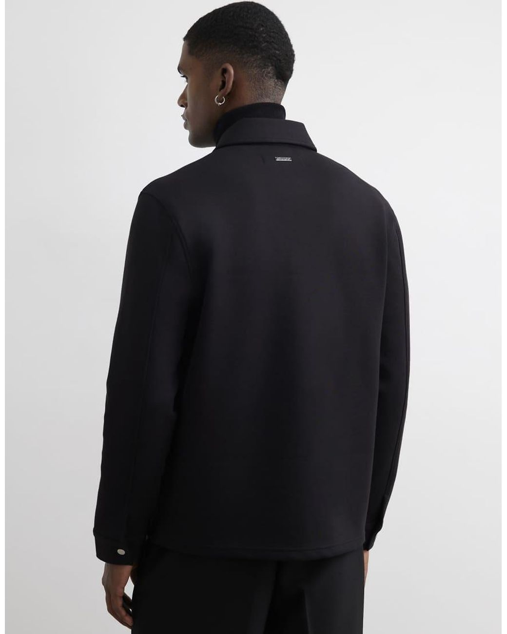 River Island Black Slim Fit Premium Collared Overshirt for men