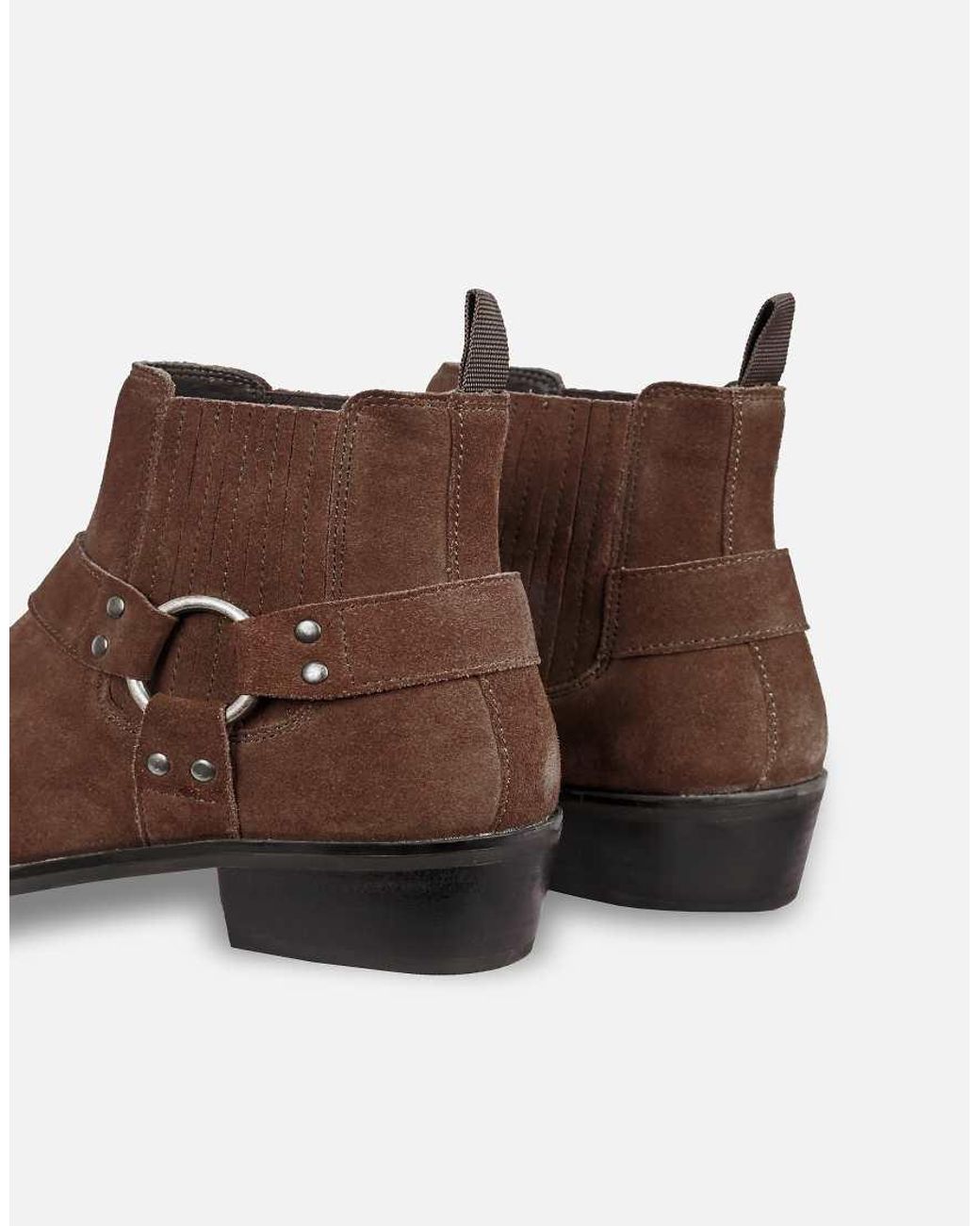 OFF THE HOOK Brown Freeman Suede Western Harness Ankle Boots for men