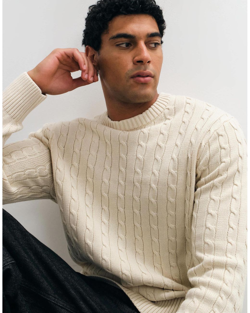 SELECTED Natural Cable Knit Sweater for men