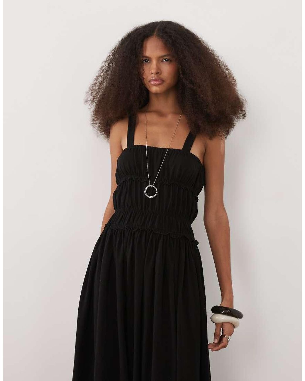 ASOS Black Cami With Gathered Tiers Maxi Dress