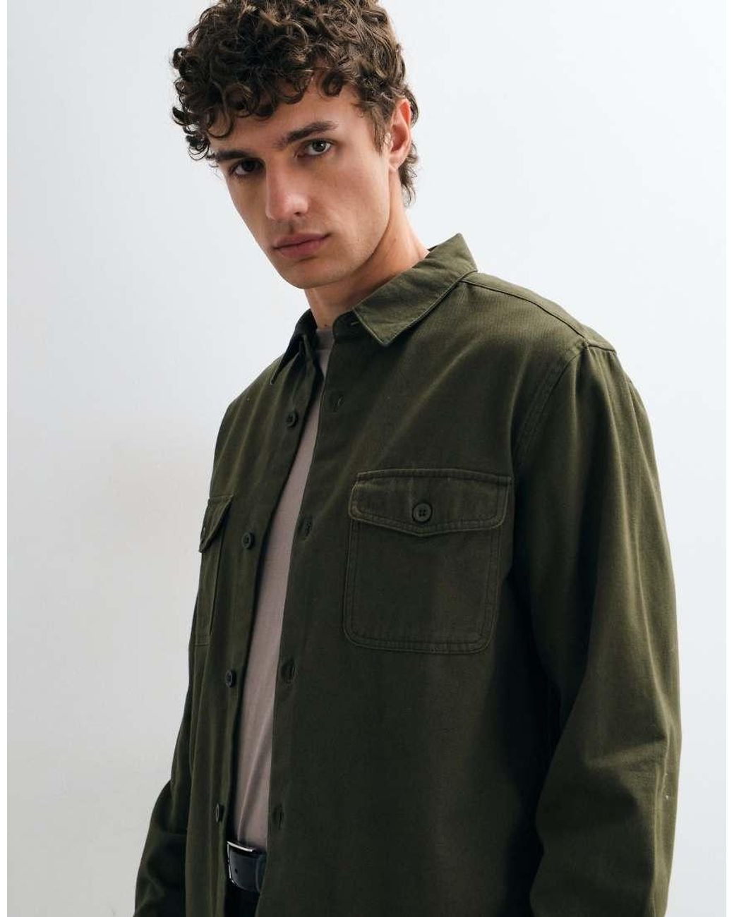 ASOS Green Cotton Twill Overshirt for men