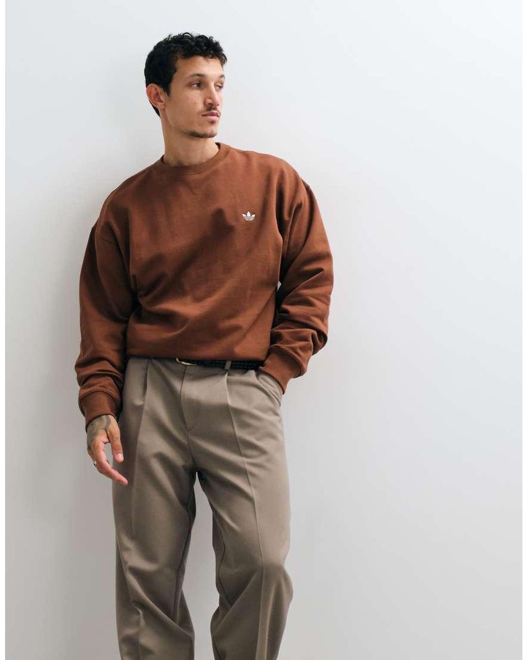 Adidas Originals Brown Loose Crew Neck Sweatshirt for men
