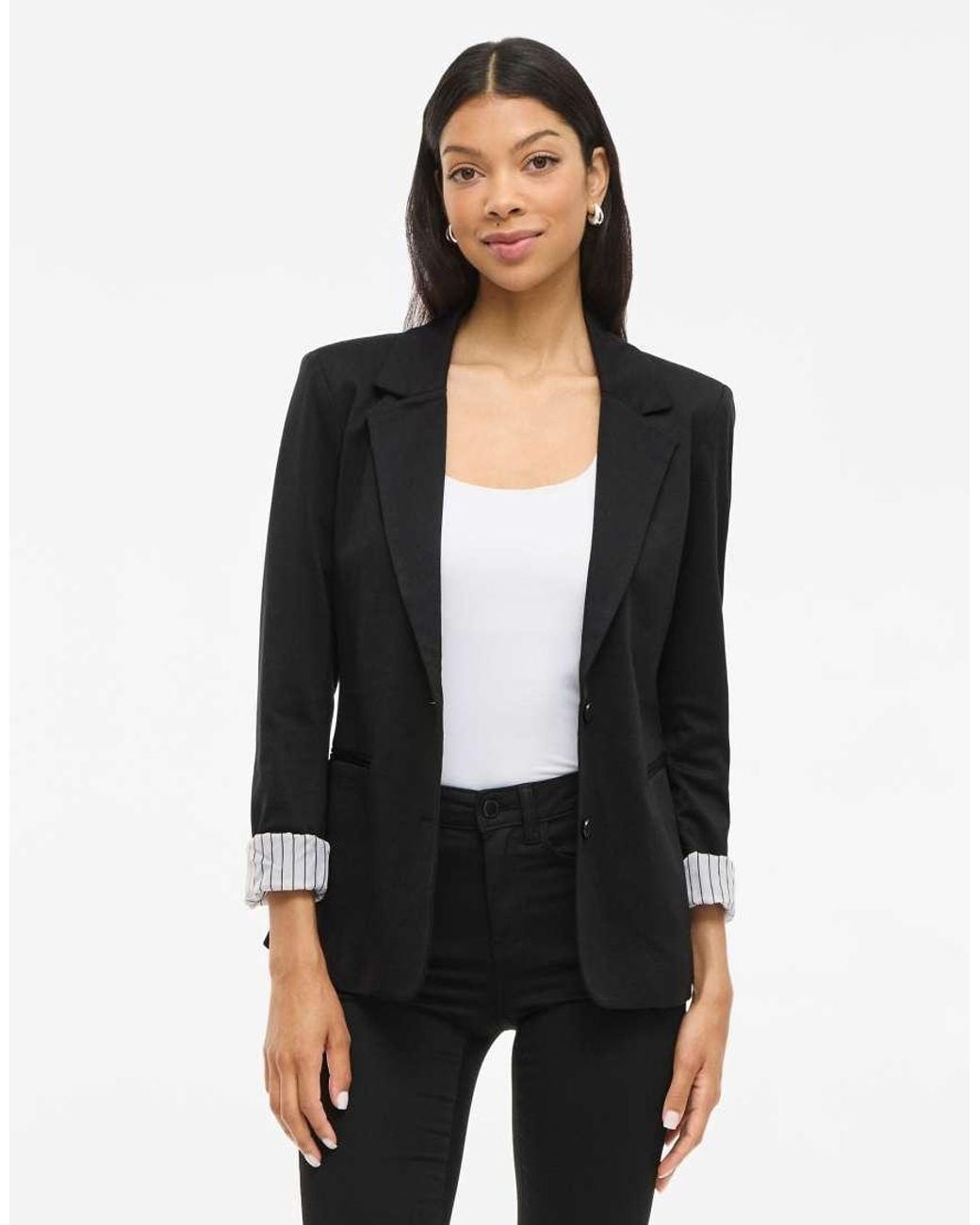 Vila Black Saga Jersey Slim Fit 3/4 Sleeve Padded Blazer