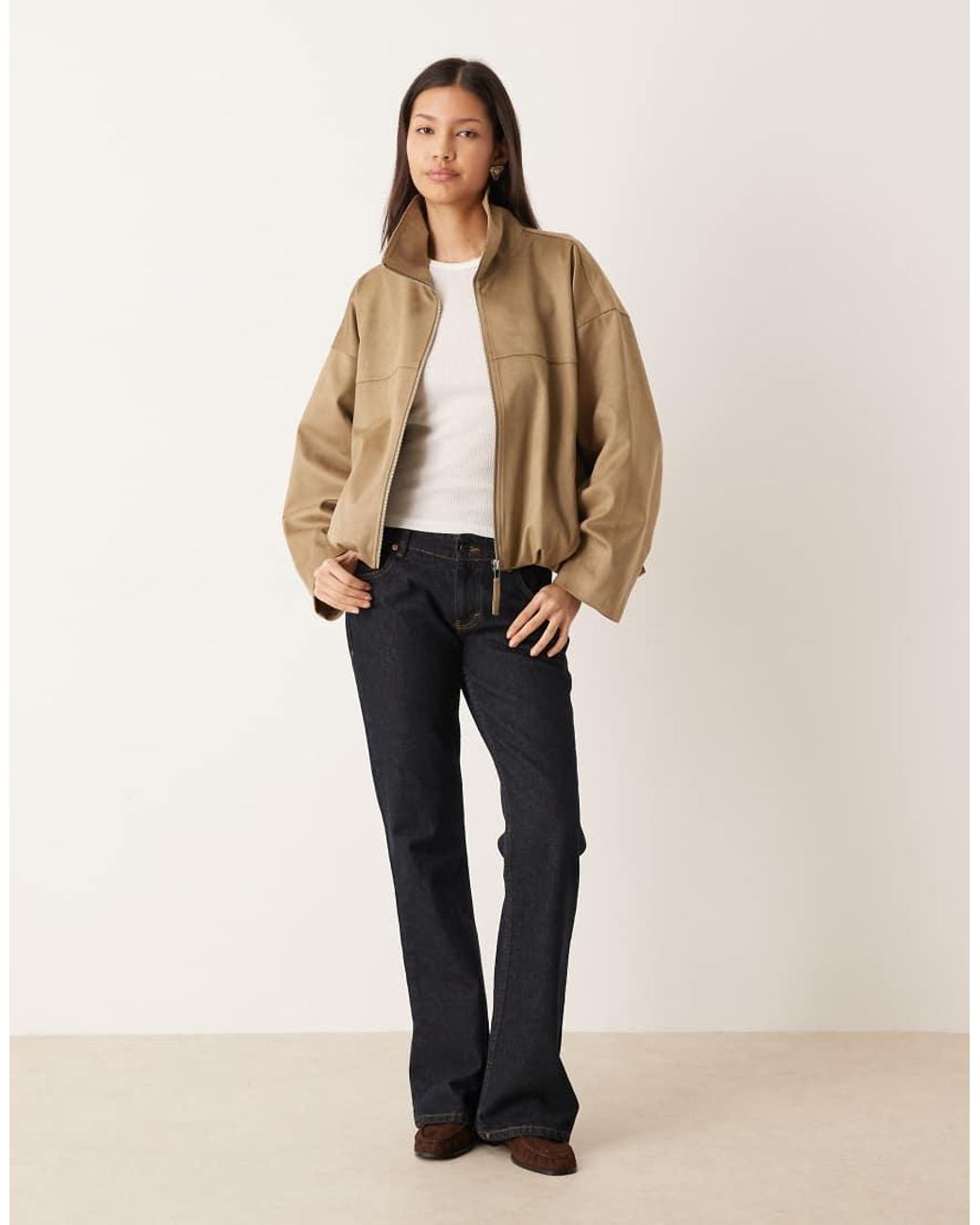 Gina Tricot Natural Faux Suede High Neck Jacket