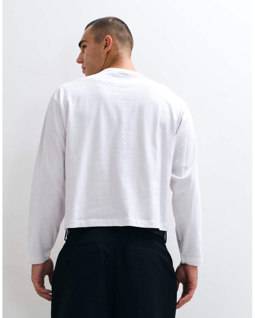 Collusion White Boxy Heavyweight Long Sleeve T-Shirt for men
