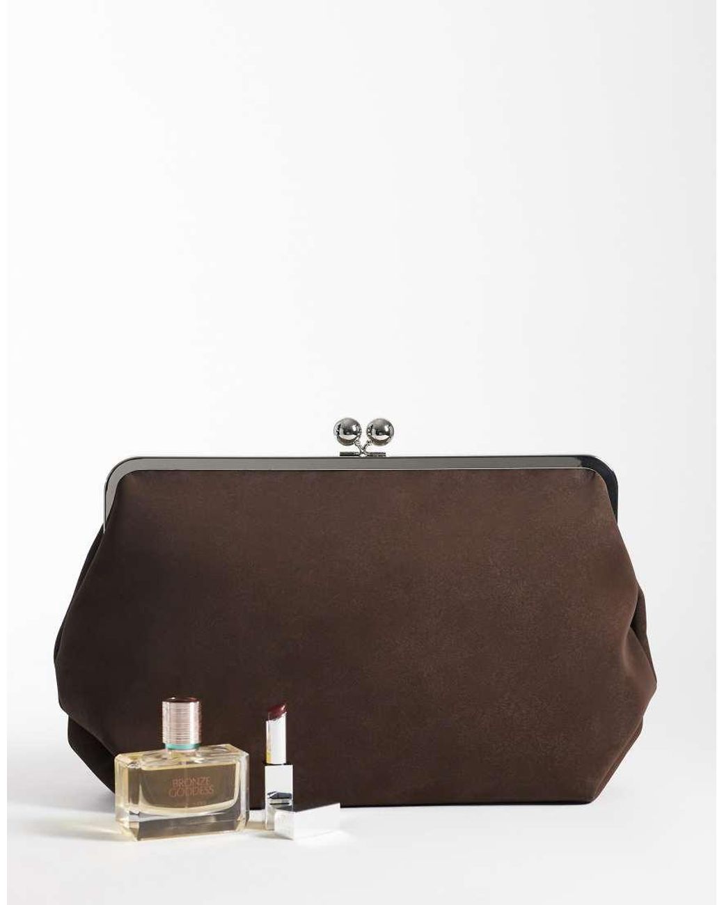 ASOS Brown Velvet Touch Oversized Frame Clutch Bag