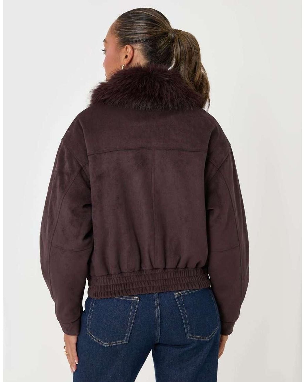 Threadbare Blue Faux Suede Fur Collared Jacket