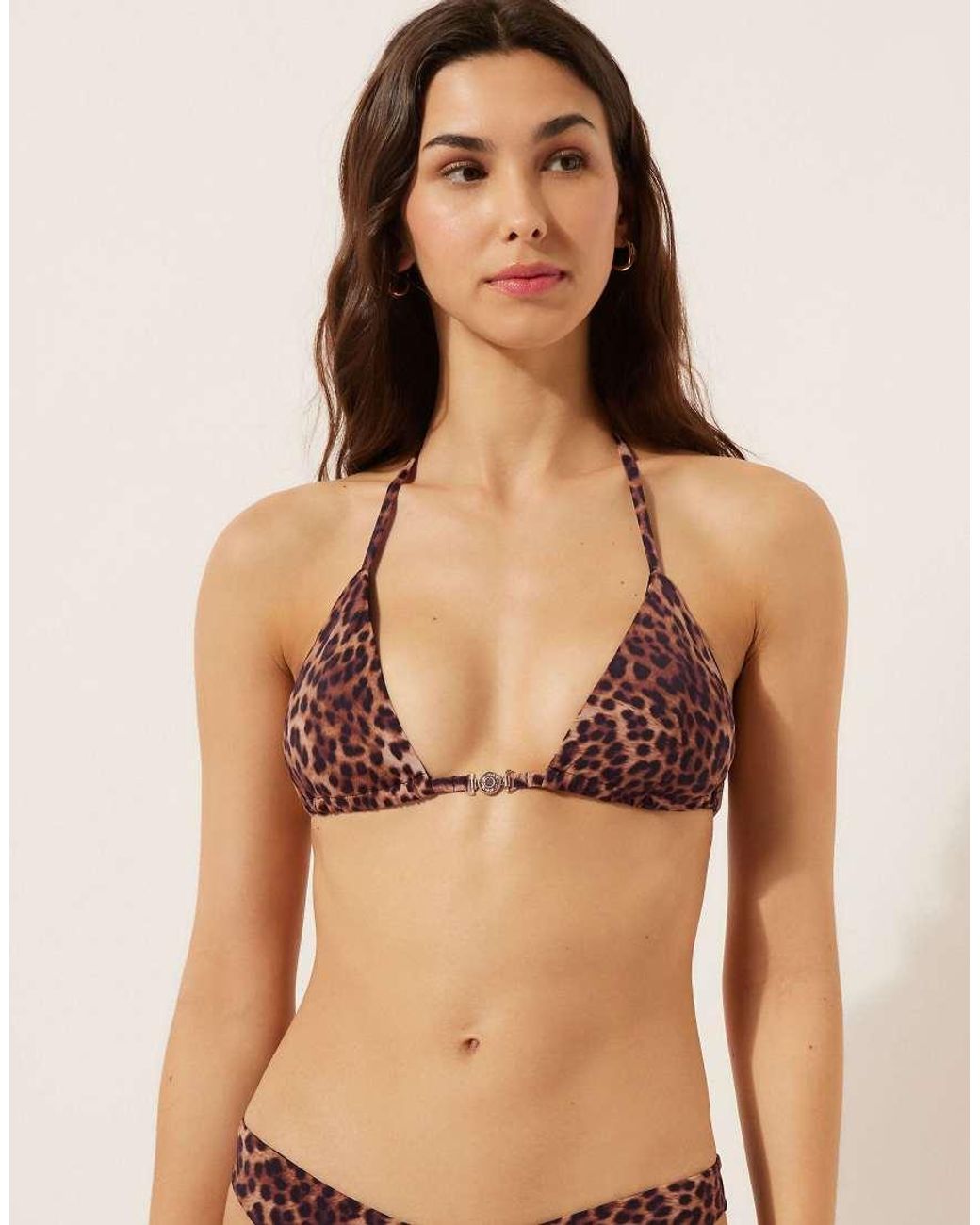 Calzedonia Brown Triangle Bikini Top Animalier