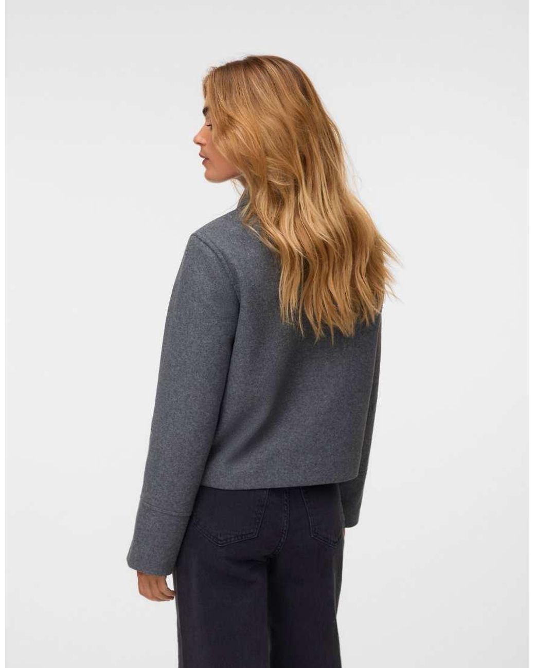 Vero Moda Blue Siri Spread Collar Double Breasted Short Jacket