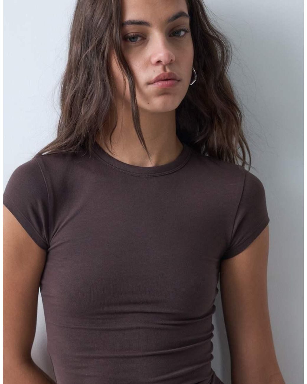 Collusion Brown Fitted Cap Sleeve Tshirt