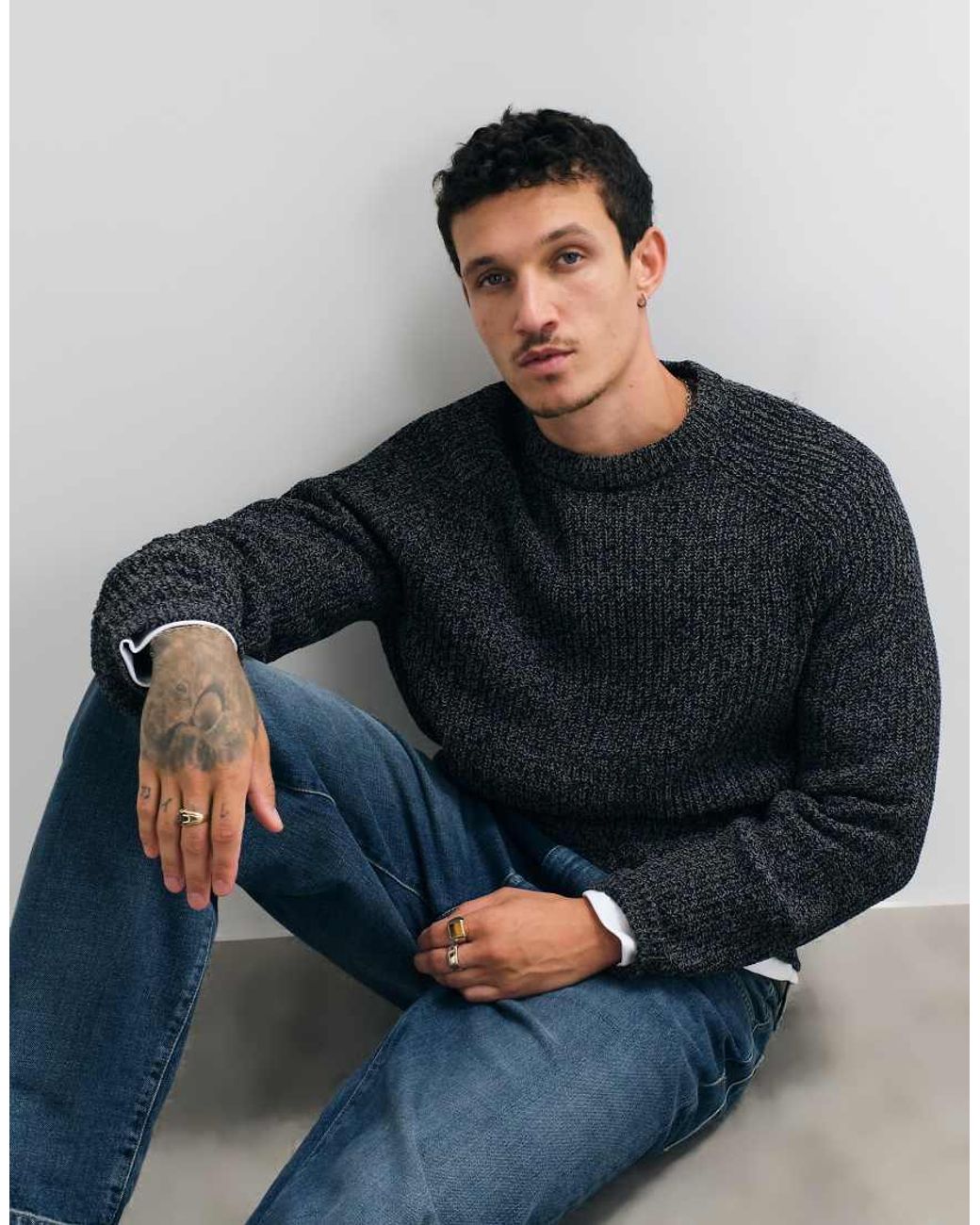 Only & Sons Blue Relaxed Fit Raglan Crew Neck Knit Jumper for men