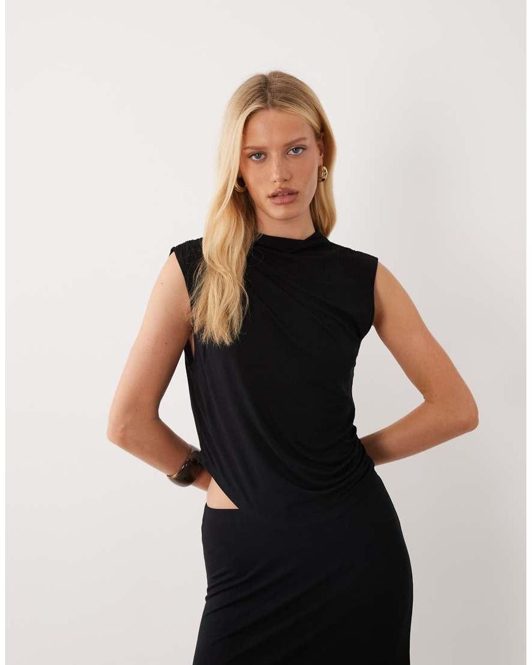 ASOS Black Co-Ord Asymmetric Drape Top