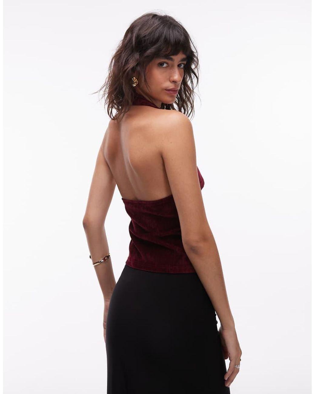 ASOS Red Textu Velvet Halterneck Top