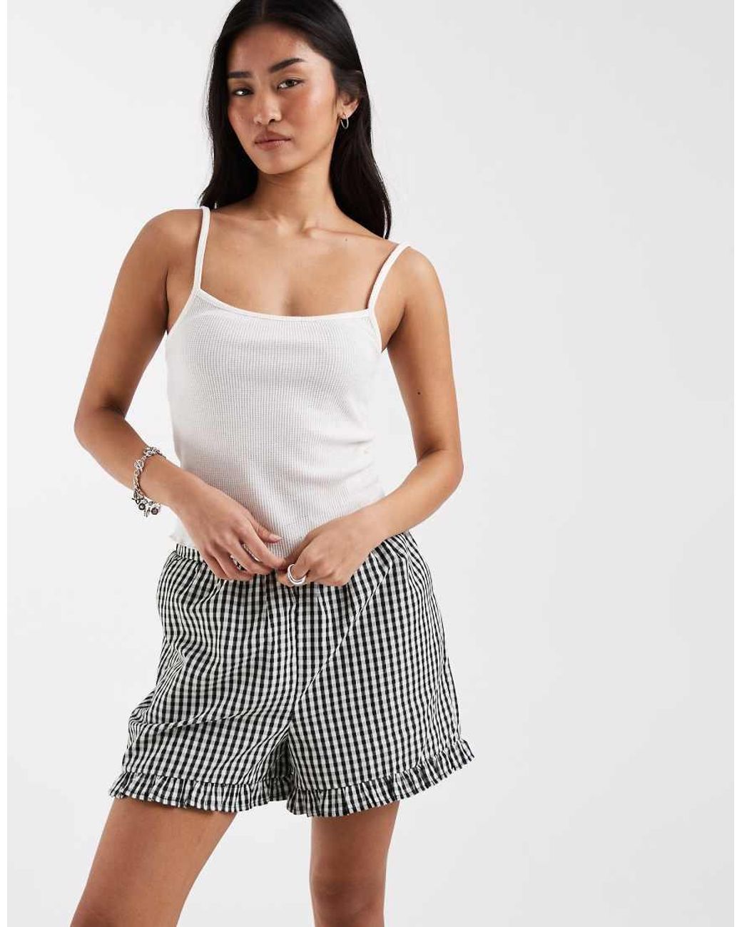 New Look Gray Frill Gingham Shorts