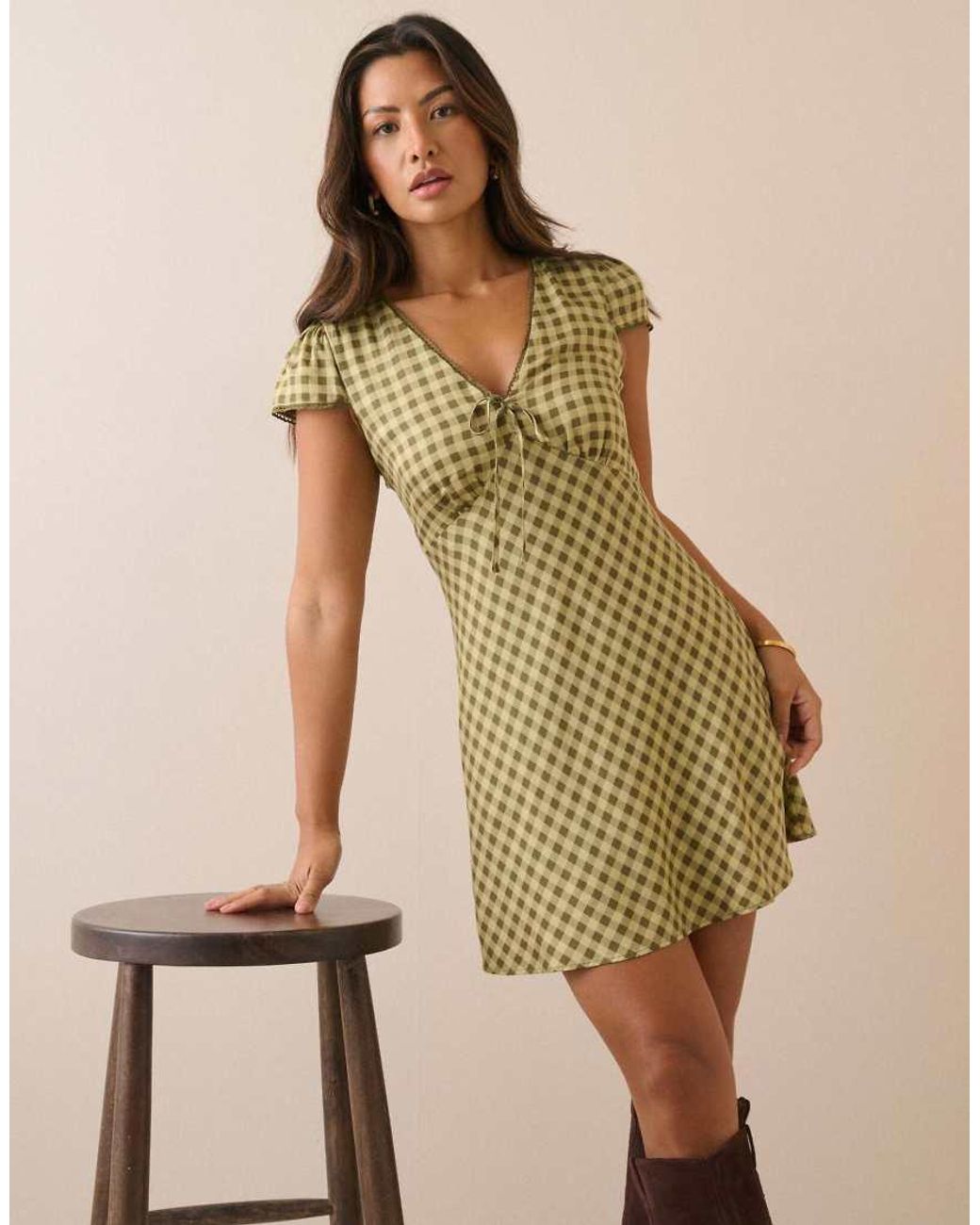 Nobody's Child Natural Gingham Rosa Mini Dress