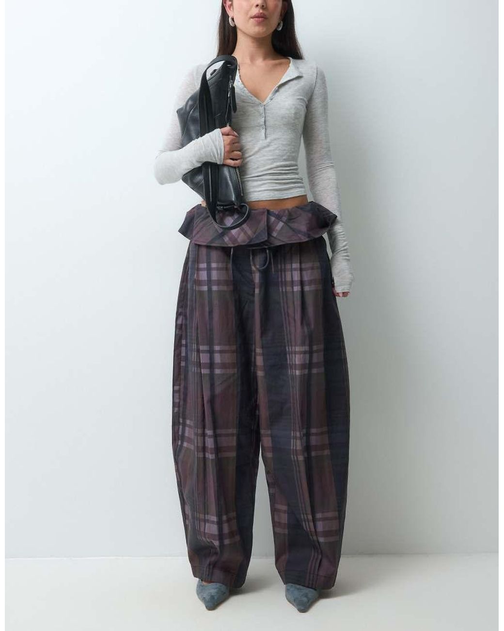 ASOS Gray Foldover Waist Detail Trousers
