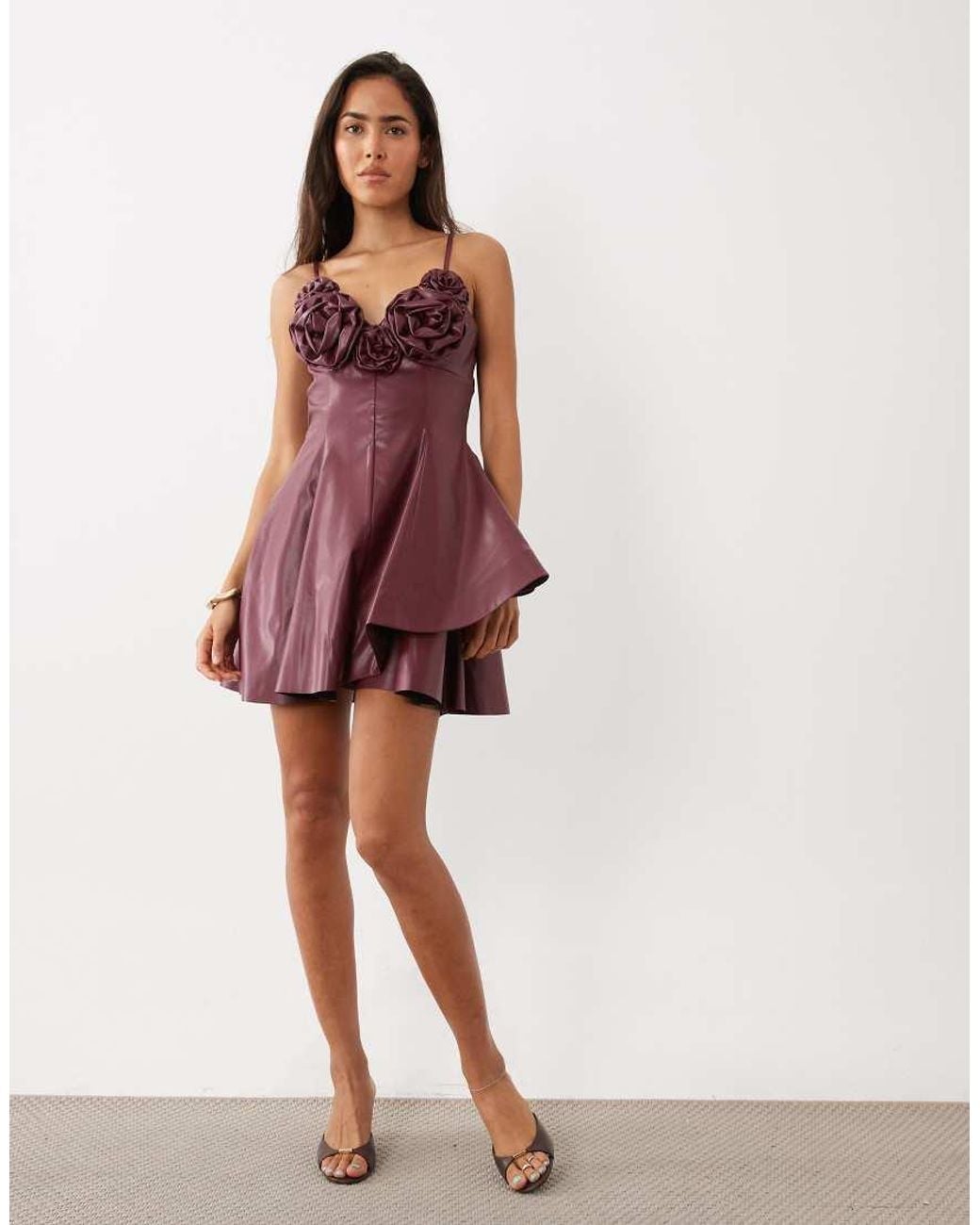 ASOS Purple Corsage Detail Asymmetric Hem Pu Mini Dress