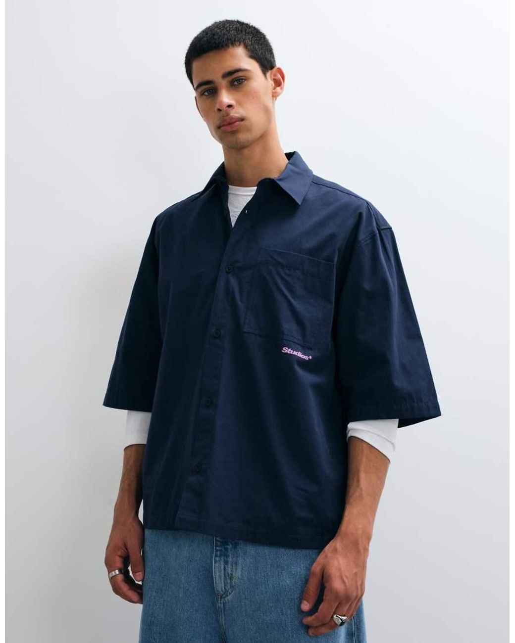 ASOS Blue Oversized Poplin Shirt With Back Print for men
