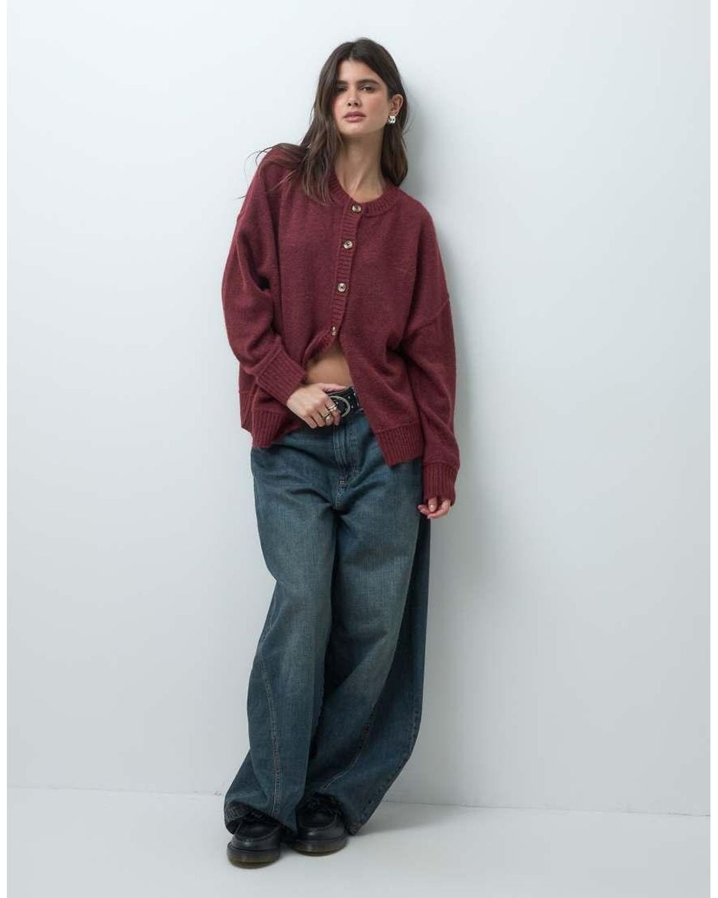 Collusion Red Knit Boxy Oversized Cardigan