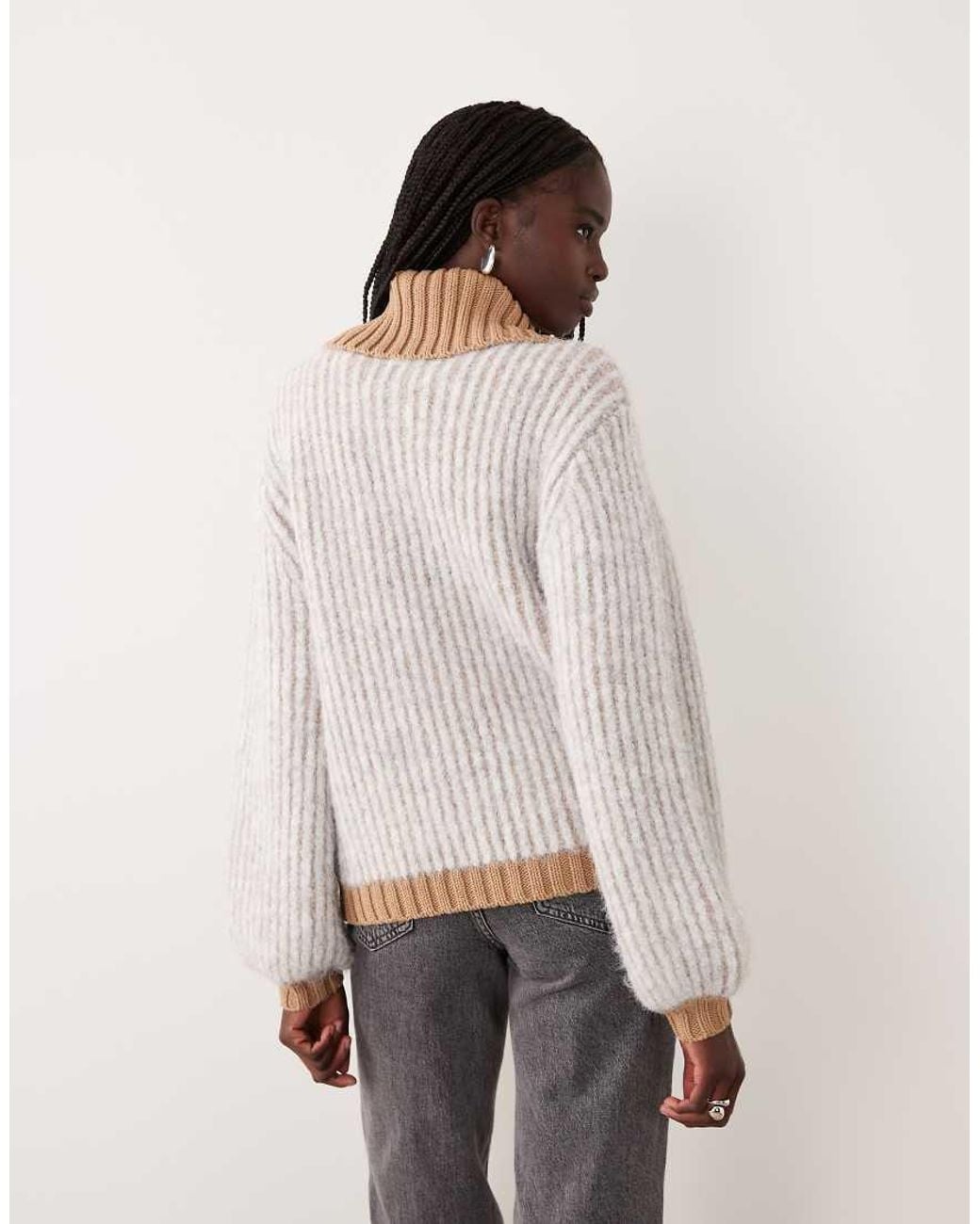 ASOS Natural Plated Rib Fly Collar Jumper